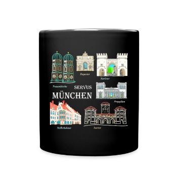München, Handzeichnung Wahrzeichen, Bayern - Tasse einfarbig - Schwarz - Vorne