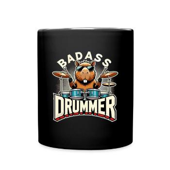 Knallharter Schlagzeuger Capybara cool Geschenk - Tasse einfarbig - Schwarz - Vorne