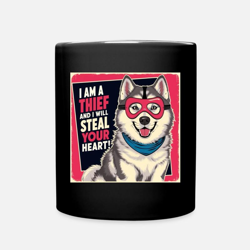 Husky "I am a thief and i will steal your heart" - Full Colour Mug - black