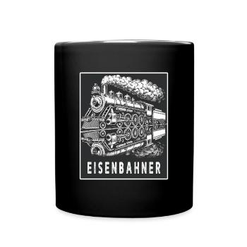 Dampflok Eisenbahner Retro - Tasse einfarbig - Schwarz - Vorne