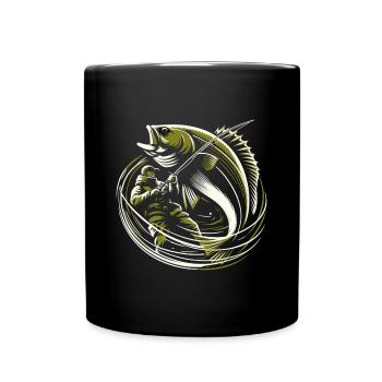 Pêche Pêcheur Morue Poisson Géant Vert Olive Cadeau - Mug uni - noir - Devant