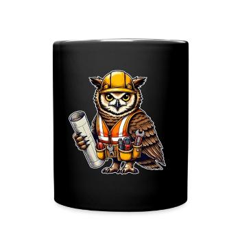 Bauarbeiter-Eule – Clever & Handwerklich! - Tasse einfarbig - Schwarz - Vorne