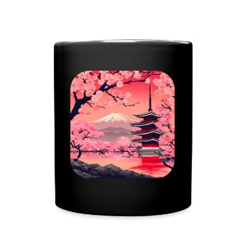 Asie Cherry Blossom Temple Vacances - Mug uni - noir - Devant