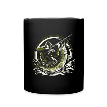 Pêche Pêcheur Brochet Poisson Géant Vert Olive Cadeau - Mug uni - noir - Devant