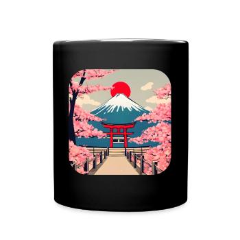 Asie Cherry Blossom Temple Vacances - Mug uni - noir - Devant