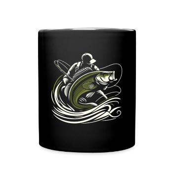 Pêche pêcheur perche poisson géant vert olive cadeau - Mug uni - noir - Devant