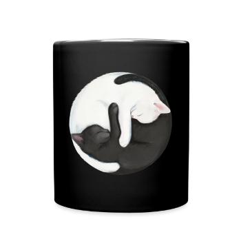 Zen Yin Yang Cats - Harmony in Black and White - Full Colour Mug - black - Front