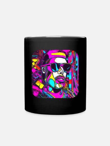 Neon Style UV Glow Party Trend - Full Colour Mug - black