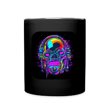 Neon Skull Abstract Cyberpunk Style - Full Colour Mug - black - Front