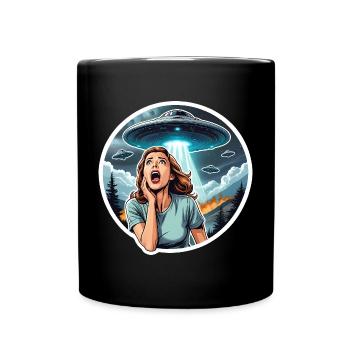 Alien Invasion: Woman fears UFOs - Full Colour Mug - black - Front