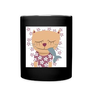 Cat Flowers Poster Spring Nursery Fish - Full Colour Mug - black - Front