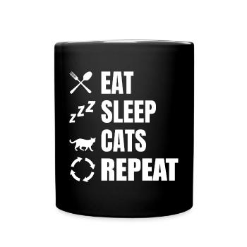 Essen Schlafen Katzen Wiederholen - Tasse einfarbig - Schwarz - Vorne