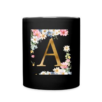 Un monogramme, floral, personnalisable - Mug uni - noir - Devant