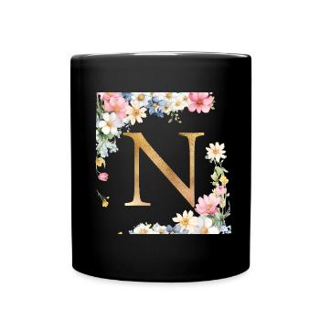 N Monogramme, Floral, Personnalisable - Mug uni - noir - Devant