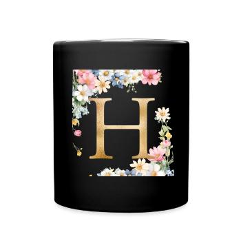 H Monogram, Floral, Personalizable - Full Colour Mug - black - Front