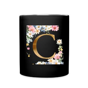 C Monogramme, Floral, Personnalisable - Mug uni - noir - Devant