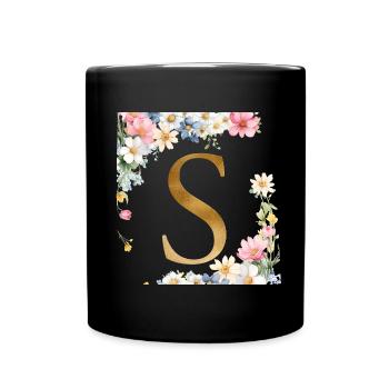 S Monogramme, Floral, Personnalisable - Mug uni - noir - Devant