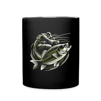 Pêche pêcheur perche poisson géant vert olive cadeau - Mug uni - noir - Devant