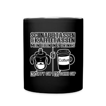 Schnabeltasse und Kaffeetasse Eltern Humor Design - Tasse einfarbig - Schwarz - Vorne