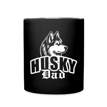 "Husky Dad" mit Hundekopf - Tasse einfarbig - Schwarz - Vorne