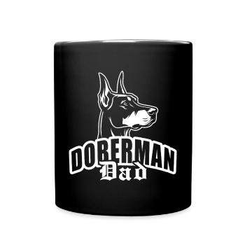 "Doberman Dad" mit Hundekopf - Tasse einfarbig - Schwarz - Vorne