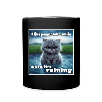 Chat sous la pluie - Mug uni - noir - Devant