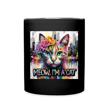 Kunstvolle Katze Version 2 - Tasse einfarbig - Schwarz - Vorne