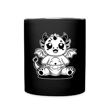 Dragon Lait – Bébé Dragon mignon en couche - Mug uni - noir - Devant