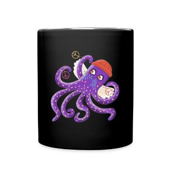Peace octopus Sepp swims for peace - Full Colour Mug - black - Front