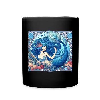 Sirène Sirène Cheveux Bleus Art Nouveau Cadeau - Mug uni - noir - Devant