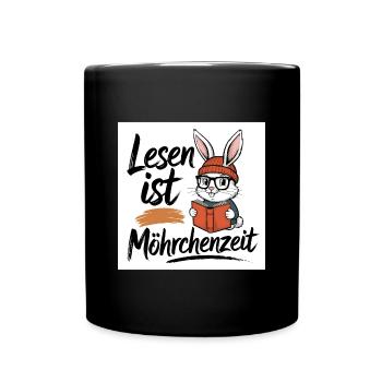 Lesen ist Möhrenzeit - Häschenillustration - Tasse einfarbig - Schwarz - Vorne