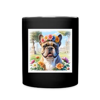 Spring French Bulldog with Floral Wreath - Full Colour Mug - black - Front