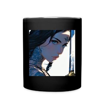 N-dless Nights: Tätowiertes Anime-Mädchen mit einem Schwert - Tasse einfarbig - Schwarz - Vorne