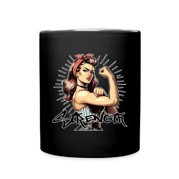 Stärke starke Frau Rockabilly Style Geschenk - Tasse einfarbig - Schwarz - Vorne