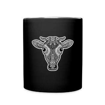 Kuhkopf Ornament Muster - Tasse einfarbig - Schwarz - Vorne