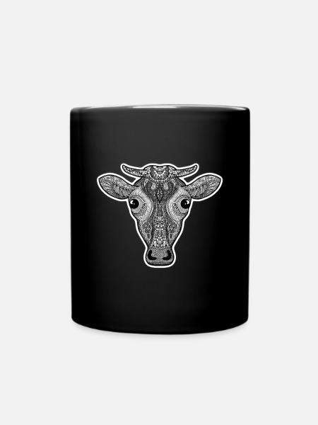 Cow Head Ornament Pattern - Full Colour Mug - black