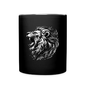 Löwe brüllt Stärke schwarzweiss Löwenkopf Geschenk - Tasse einfarbig - Schwarz - Vorne