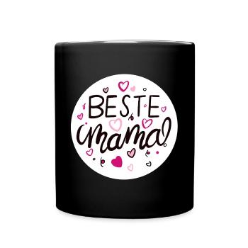 Liebevolles Mama-Design mit Herzmotiven - Tasse einfarbig - Schwarz - Vorne