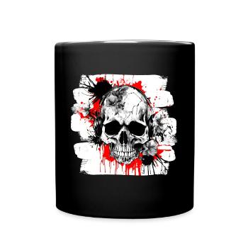 Totenschädel Splash Trash Polka Tattoo - Tasse einfarbig - Schwarz - Vorne