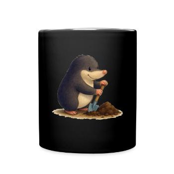 Fleissiger Maulwurf mit Schaufel - Tasse einfarbig - Schwarz - Vorne