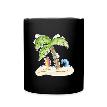 Surfbrett unter Palme - Tasse einfarbig - Schwarz - Vorne
