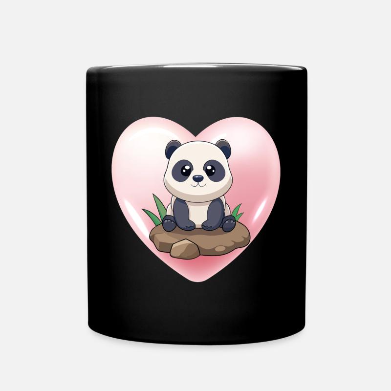 Cute Baby Panda Sitting on a Rock (v02 Heart) - Full Colour Mug - black