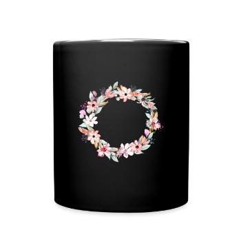 Colorful flower wreath in round frame - Full Colour Mug - black - Front