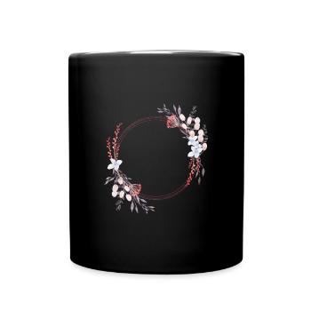Zarter Blütenkranz in Rot, Orange und Pastellrosa - Tasse einfarbig - Schwarz - Vorne