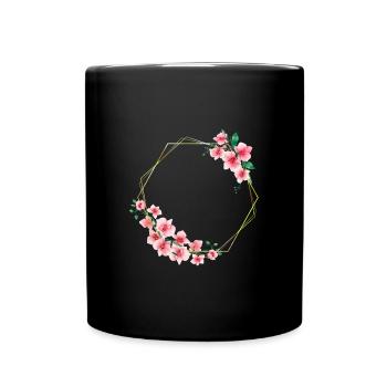 Elegant and Floral Circle Frame with Flowers - Full Colour Mug - black - Front