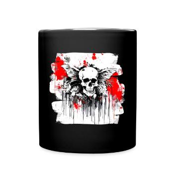 Totenschädel Splash Trash Polka Tattoo - Tasse einfarbig - Schwarz - Vorne