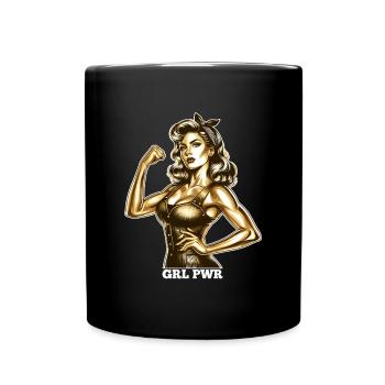 Strong Woman GRL PWR Rockabilly Gold Gift - Full Colour Mug - black - Front