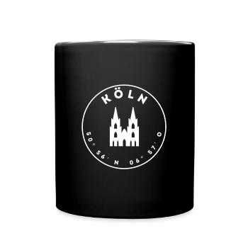 Köln mit Dom und Koordinaten - Tasse einfarbig - Schwarz - Vorne