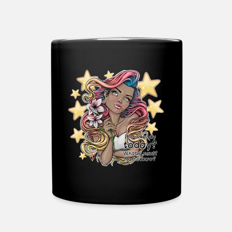 Whimsical Dreamer with Floral Accent - Full Colour Mug - black
