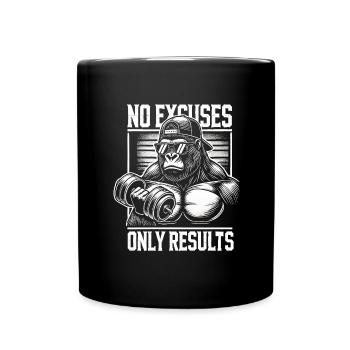 Gorilla Gym Shirt – No Excuses Only Results - Tasse einfarbig - Schwarz - Vorne